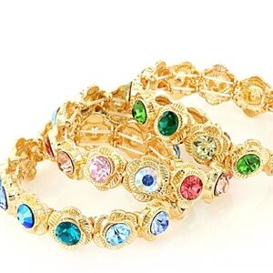 Natasha Set of 3 Gold Crystal Flower Stretch
Bracelets Multicolor NWT